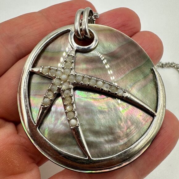 Abalone Shell, Mother of Pearl Cabochon 925 pendant on 18" 18KT, GP necklace! - Picture 9 of 12
